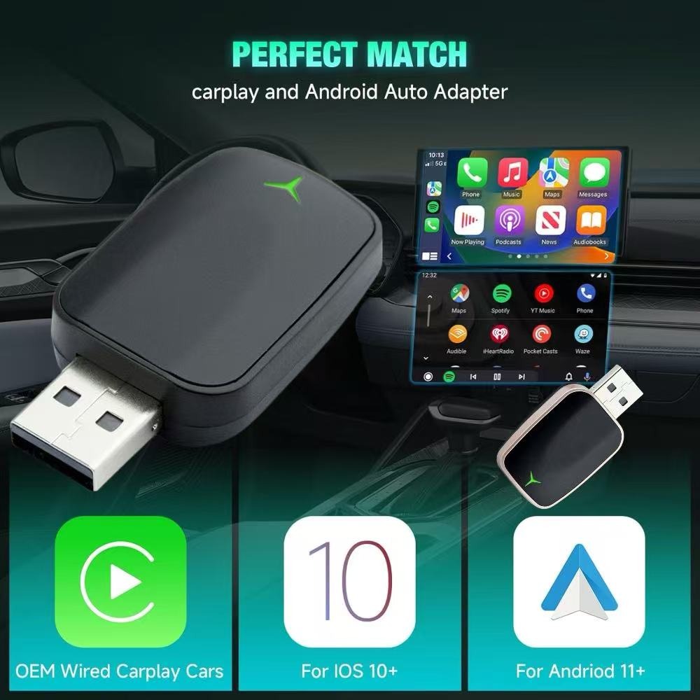 2-in-1 Wireless CarPlay & Android Auto Adapter for Factory Wired Cars Adaptador Sem Fio Carplay Usb Apple Carplay
