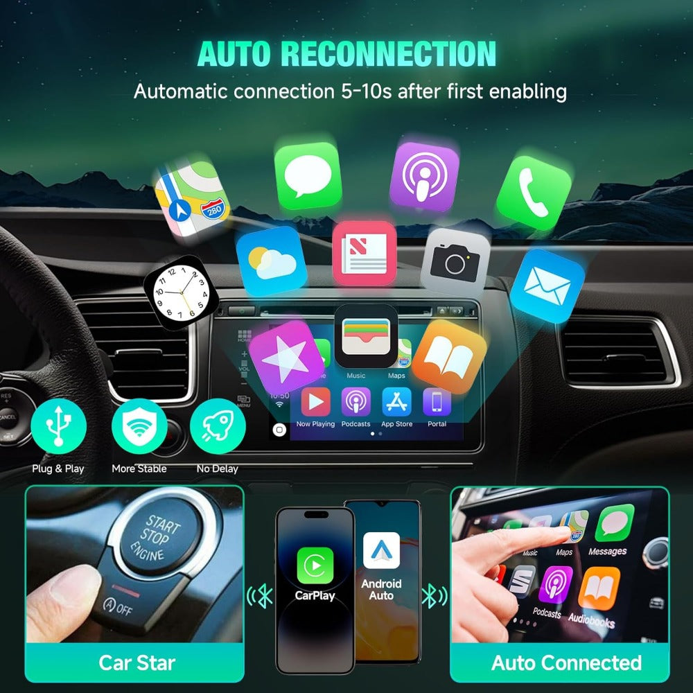 2-in-1 Wireless CarPlay & Android Auto Adapter for Factory Wired Cars Adaptador Sem Fio Carplay Usb Apple Carplay