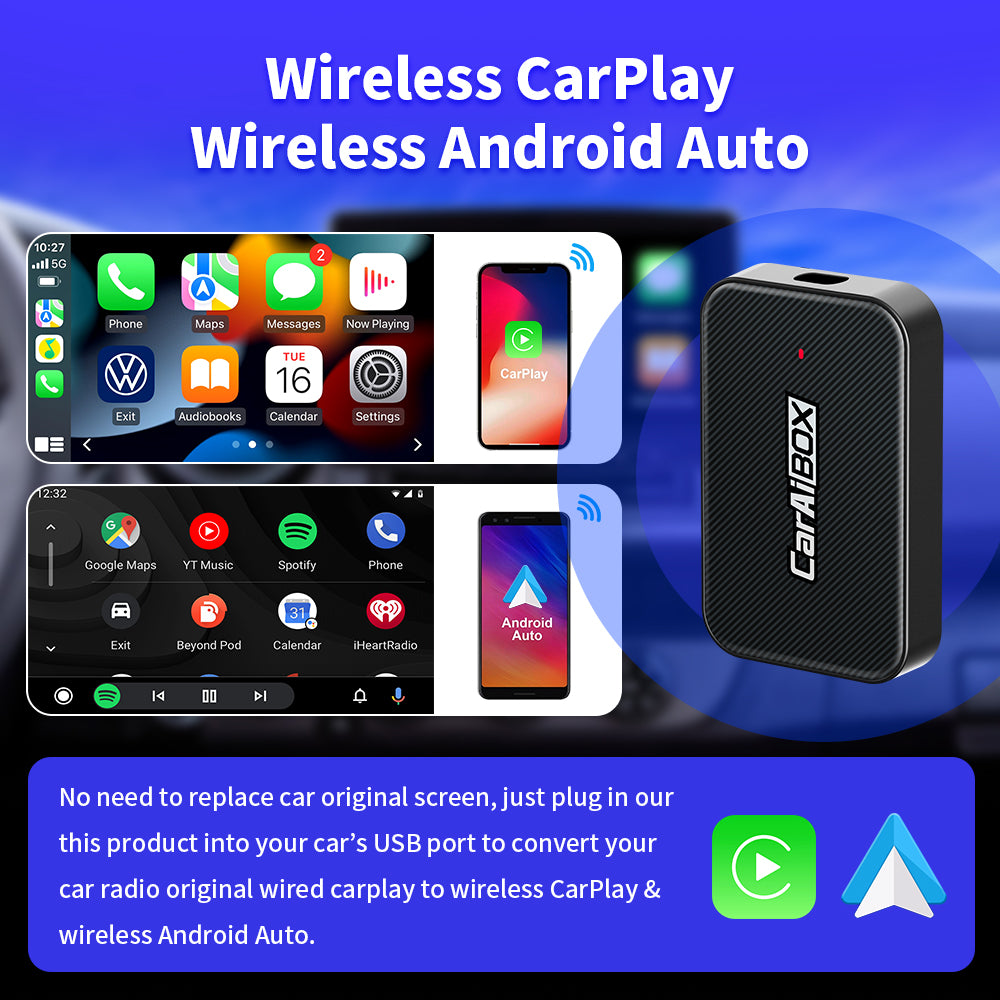 AutoMMI 2-in-1 Wireless CarPlay & Android Auto Adapter | Smart AI Box, Compatible with OEM Wired CarPlay Vehicles, Bluetooth Auto Connect