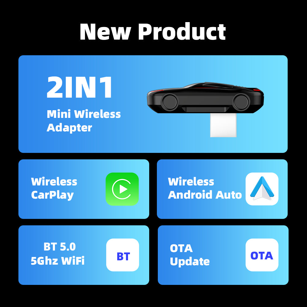 AutoMMI Wholesale Wireless CarPlay Adapter Light Vertical 2-in-1 USB Dongle with IOS and Android Auto CarPlay AI Box for Cars