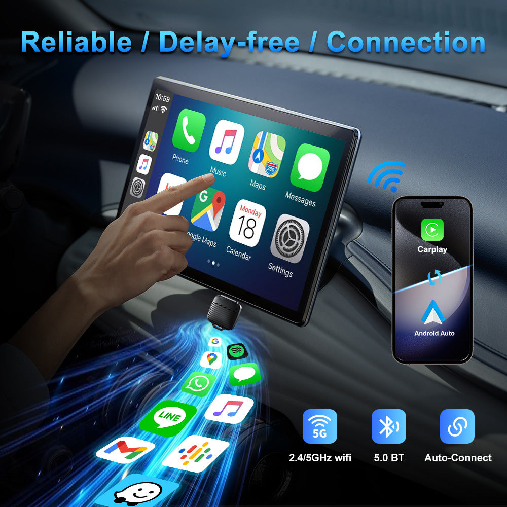 AutoMMI Wireless CarPlay Adapter Android Auto 2 in 1 Smart Dongle, Mini Box Adapter Smart Plug and Play Bluetooth WIFI 6 Fast Connect