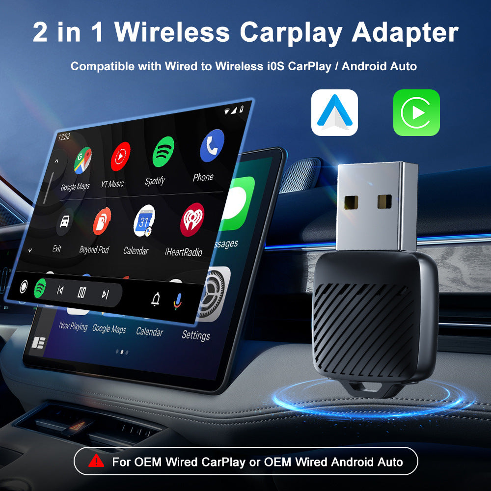 AutoMMI Wireless CarPlay Adapter Android Auto 2 in 1 Smart Dongle, Mini Box Adapter Smart Plug and Play Bluetooth WIFI 6 Fast Connect