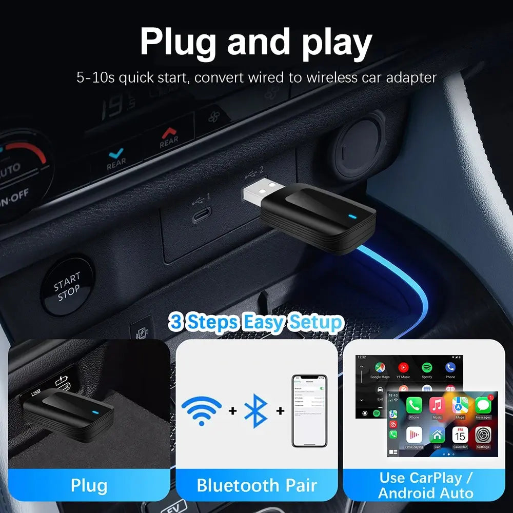 AutoMMI Wireless Dongle Apple CarPlay Android Auto USB Tpy-c Wired to Wireless Adapter for Original Wire CarPlay