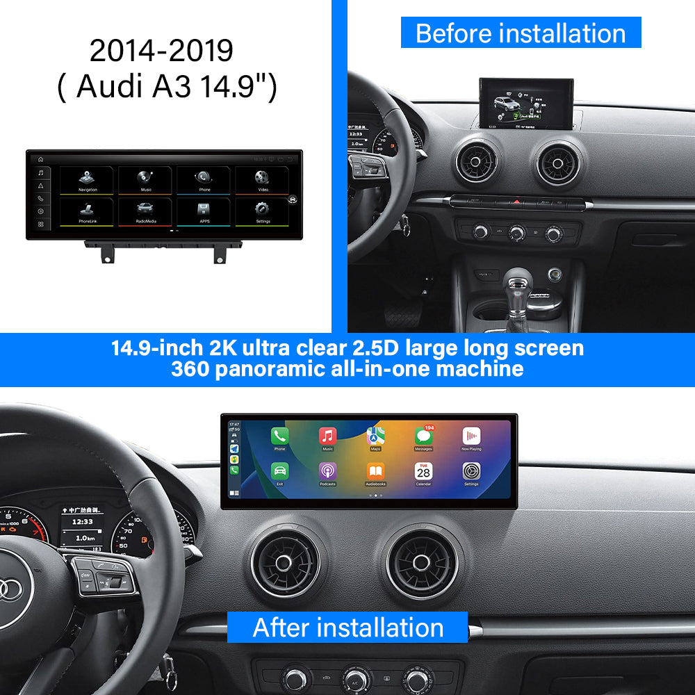 2014-2019 Audi 8V A3 10.25" /12.3"/14.9"Android Car Screen Wireless Apple CarPlay Android Auto Navigation Car DVD Player