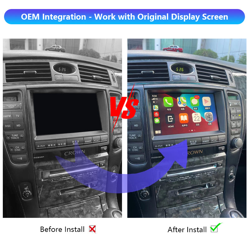 AutoMMI 2005-2007 Toyota Crown GRS184 OEM Head Units wireless Apple CarPlay &amp; Android Auto Integration Kits