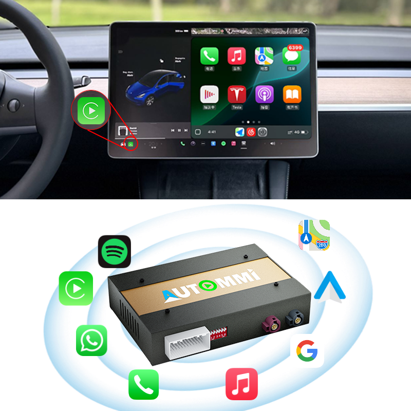 Kit de integración de módulo inalámbrico Apple CarPlay y Android Auto para unidades principales AutoMMI 2017-2024 Tesla Model 3 Model Y