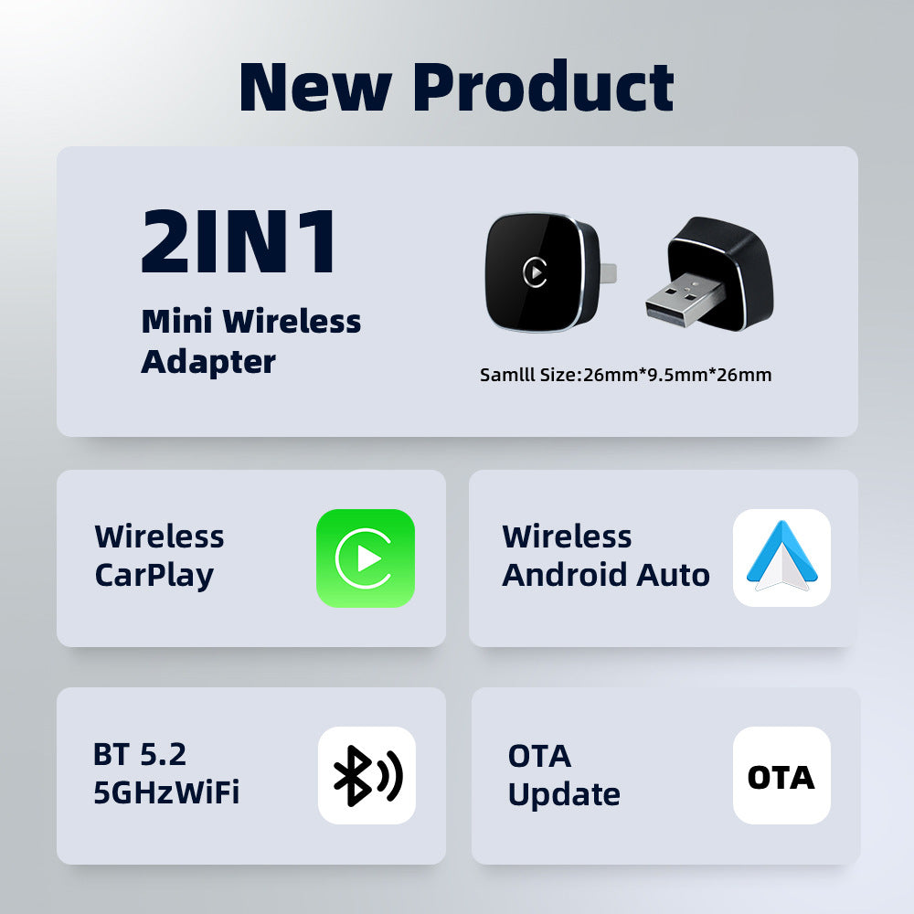 Autommi Wholesale Wireless CarPlay Adapter Android Auto Apple USB Dongle Wireless Car Play 2 in 1 Mini AI Box CarPlay Adaptor