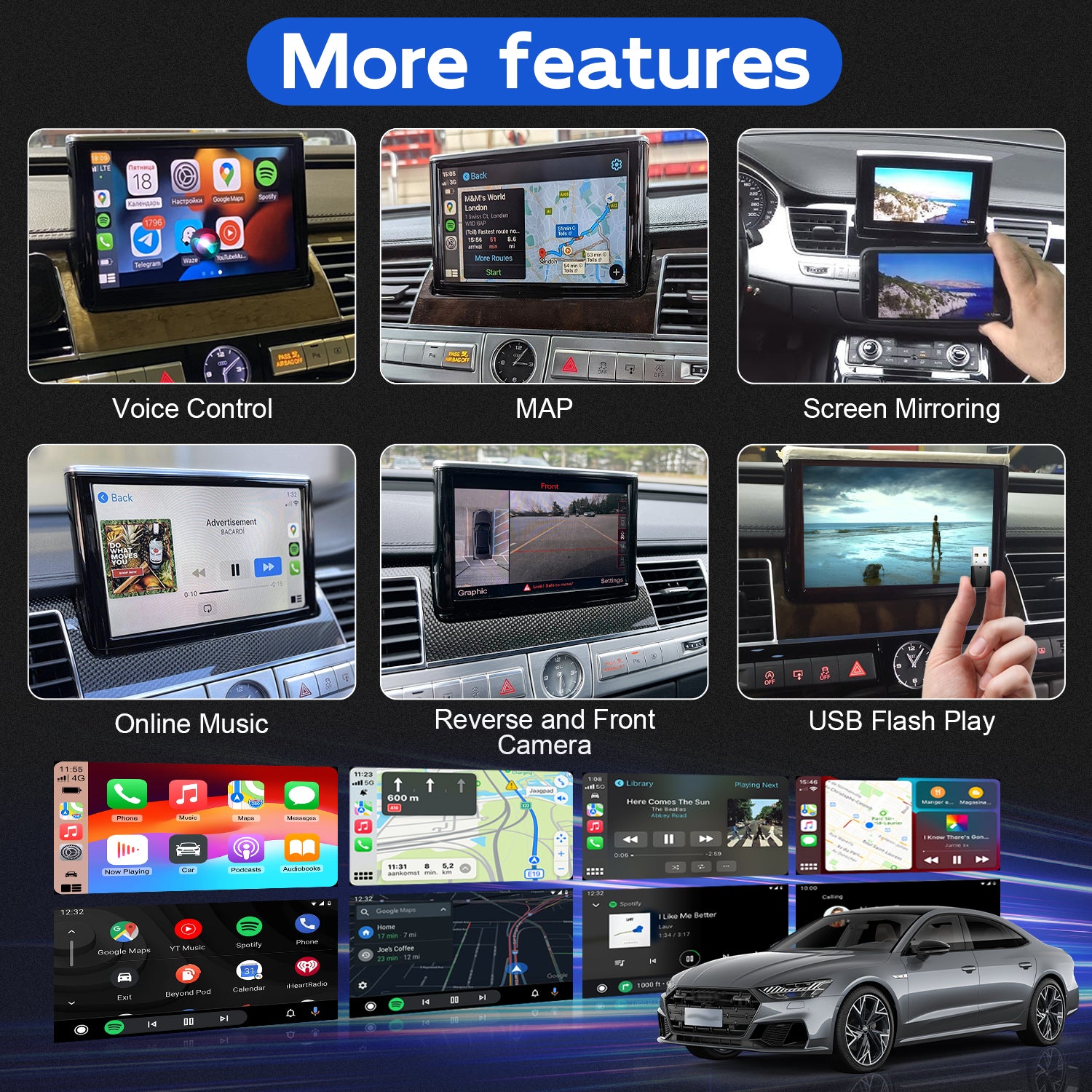 AutoMMI 2010-2018 Audi A8 D4 D3 S8 Q2 Q3 Q5 Q7 A3 A4 A5 A6 C7 A7 S4 S5 S6 S7 With HDMI Wireless Apple CarPlay Android Auto Decoder Module Interface Kit