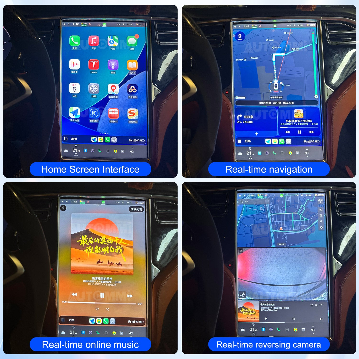 AutoMMI 2017-2025 Tesla Model 3 Model Y Head Units Wireless Apple CarPlay &amp; Android Auto Module integration kit