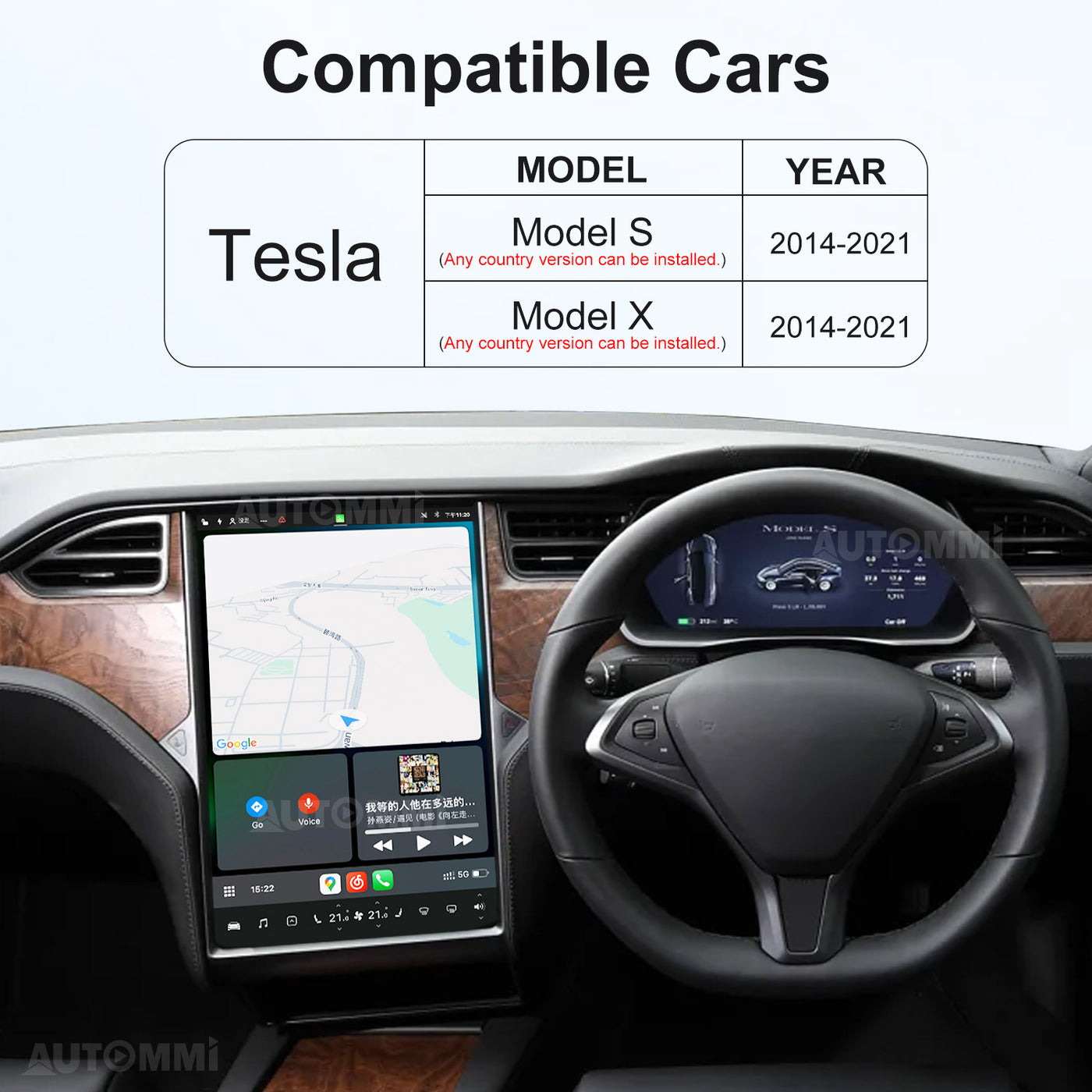 Kit de integración de módulo inalámbrico Apple CarPlay y Android Auto para unidades principales AutoMMI 2014-2021 Tesla Model S Model X