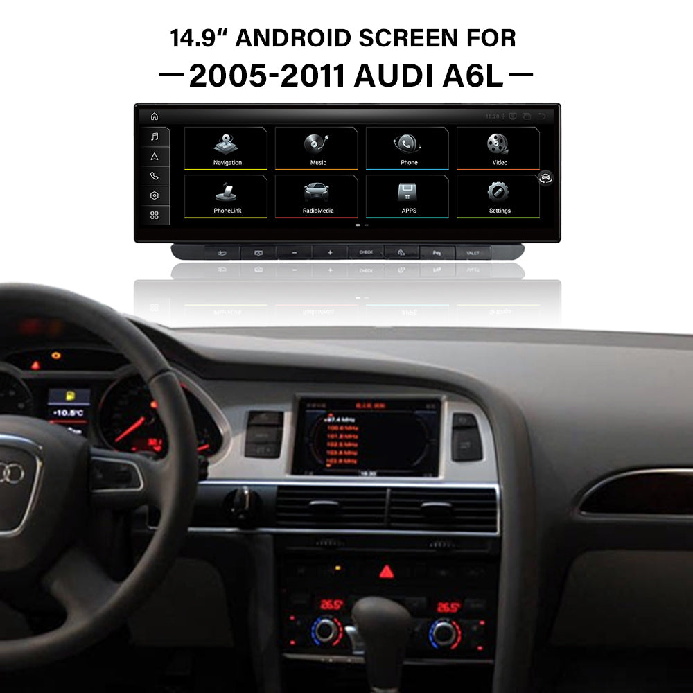 2005-2011 Audi 4F C6 A6L（MMI 3G/MMI 2G） 10.25" /12.3"/14.9"Android Car Screen Wireless Apple CarPlay Android Auto Navigation Car DVD Player