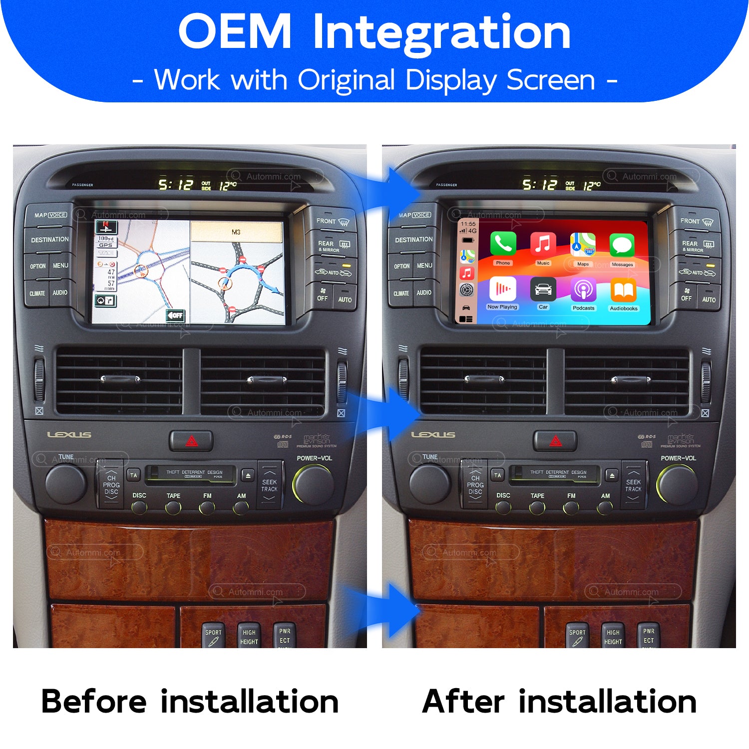AutoMMI 2003-2007 Lexus LS430 Original Head Units Wireless Apple CarPlay & Android Auto Module integration kit