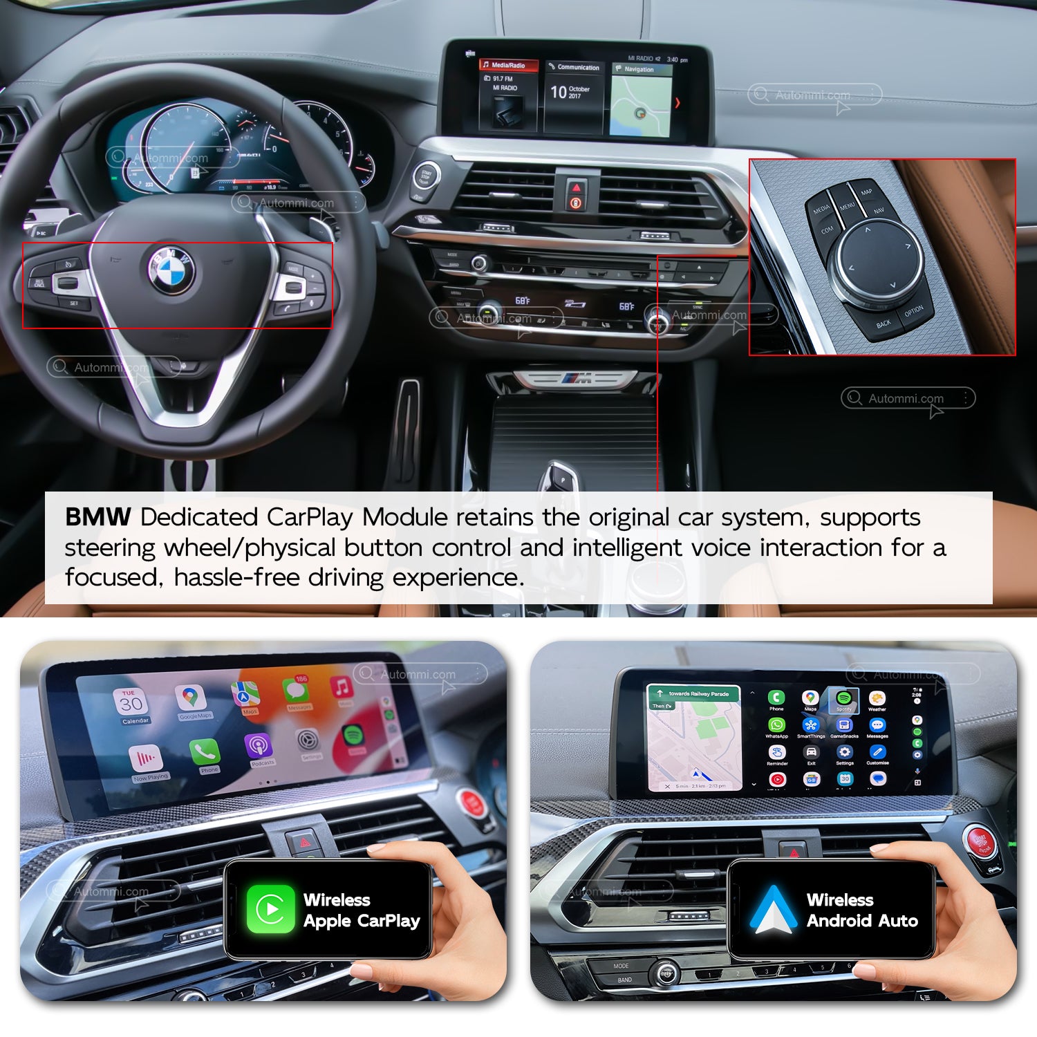 AutoMMI 2017-2020 BMW X3 X4 G01 G02 M40i Head Units Wireless Apple CarPlay & Android Auto Module integration kit