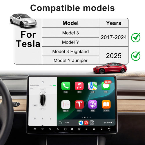 AutoMMI 2017-2025 Tesla Model 3 Model Y Head Units Wireless Apple CarPlay &amp; Android Auto Module integration kit