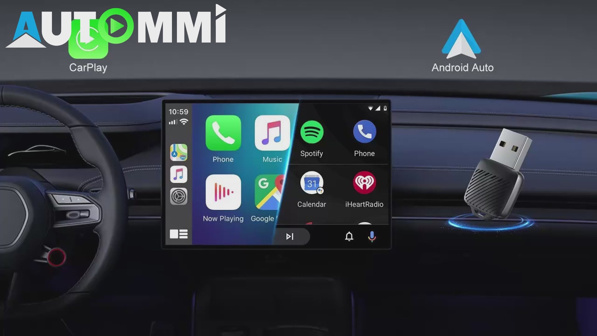 AutoMMI Wireless CarPlay Adapter Android Auto 2 in 1 Smart Dongle, Mini Box Adapter Smart Plug and Play Bluetooth WIFI 6 Fast Connect