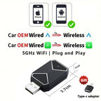 AutoMMI Wholesale Wireless CarPlay Adapter Light Vertical 2-in-1 USB Dongle with IOS and Android Auto CarPlay AI Box for Cars