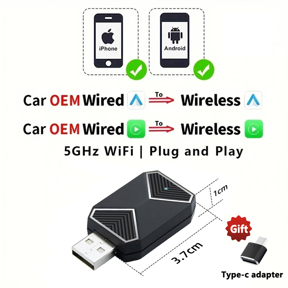 AutoMMI Wholesale Wireless CarPlay Adapter Light Vertical 2-in-1 USB Dongle with IOS and Android Auto CarPlay AI Box for Cars